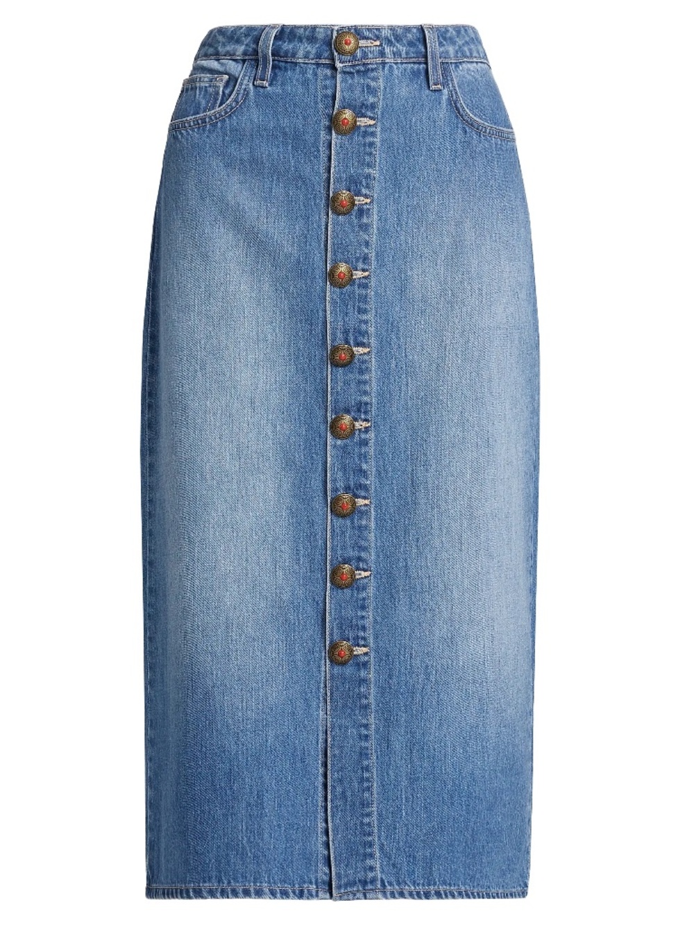 L'agence Kathleen Button-Front Denim Midi-Skirt
